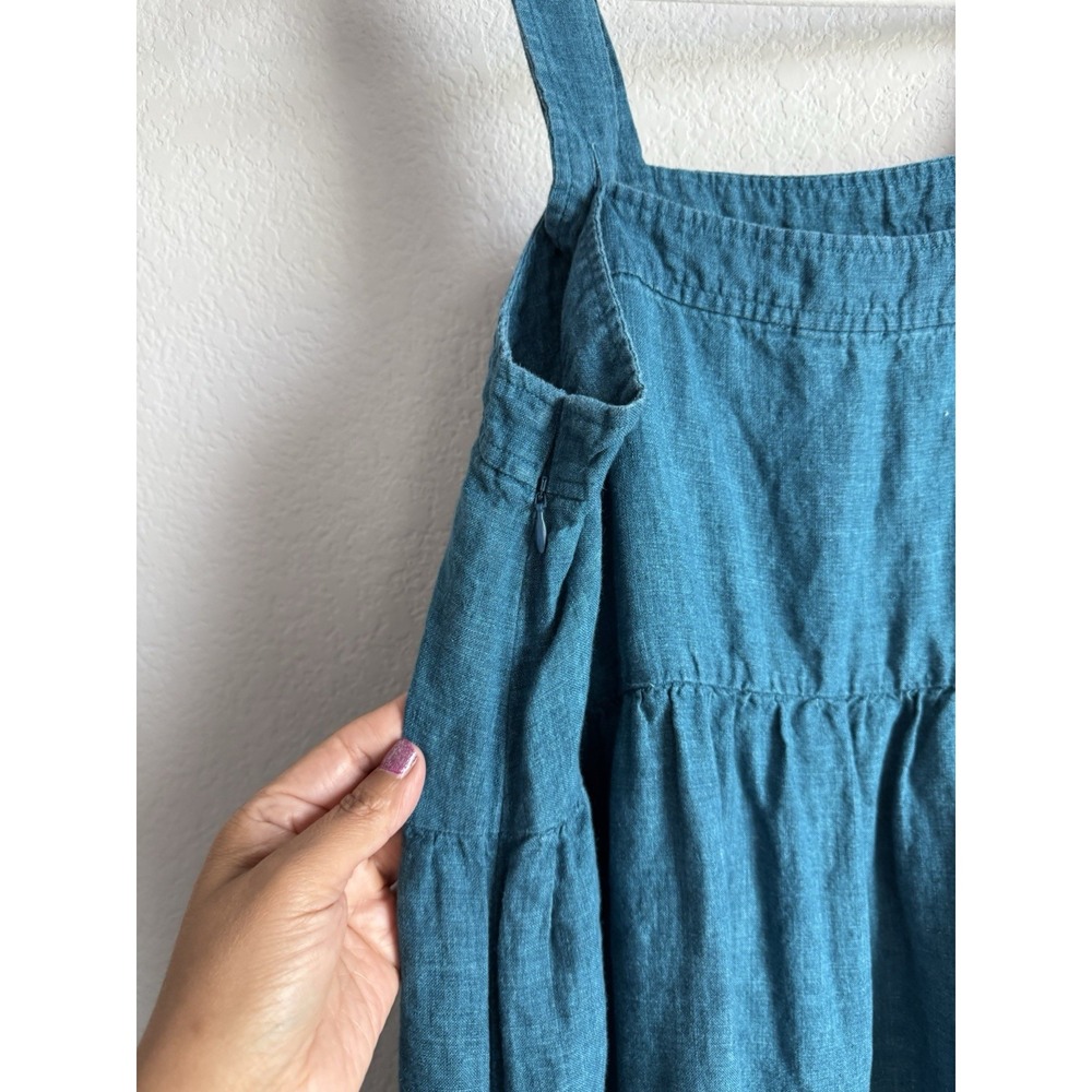 Eileen Fisher Washed Organic Linen Delave Tiered Reef Dress Size XS Minimalist - Picture 6 of 12